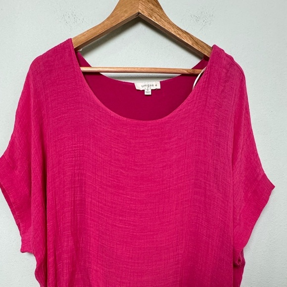 Umgee Plus Pink Short‎ Dolman Sleeve Sheer Lined Rounded Neck Blouse Top Size XL - Picture 2 of 11